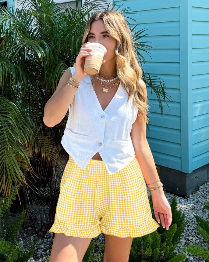 Image of Boxer Shorts for Women Casual Lounge Shorts Sleep Plaid Y5K Beach Bottoms Yellow