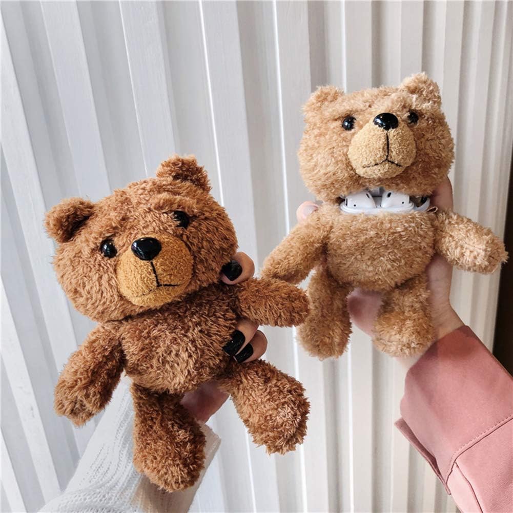SGVAHY Case for Apple Airpods 1&2 Case Cover with Keychain Kawaii Airpod Case Cover Cute Teddy Bear Airpods 2nd 1st Generation Wireless Charging Case Fluffy Soft Plush Airpod Case (Brown)