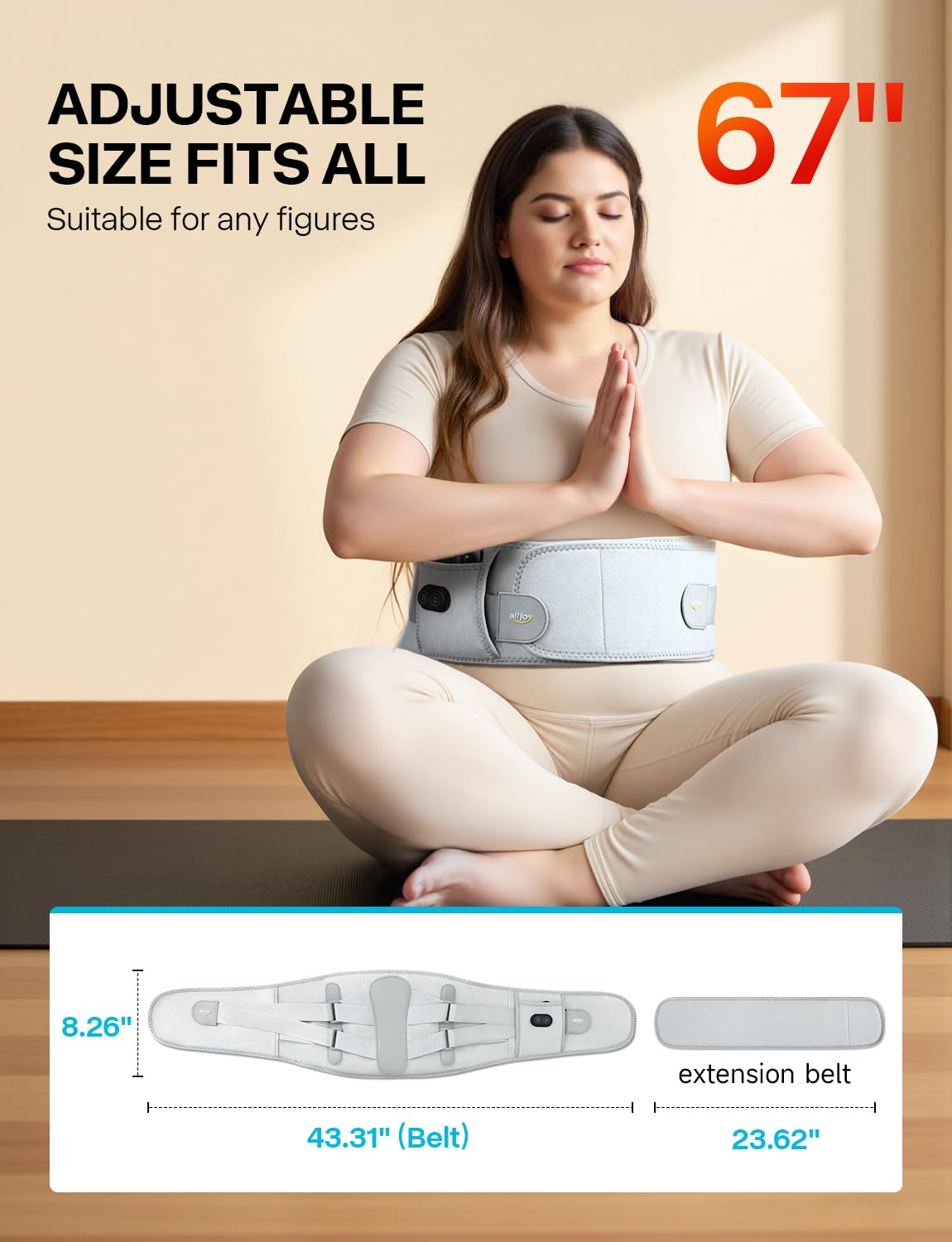 ALLJOY Coussin chauffant sans fil de 170 cm pour soulager les douleurs dorsales, masseur de bas du dos 10 000 mAh avec 3 chaleurs et 3 vibrations, coussin chauffant portable pour crampes, cadeau