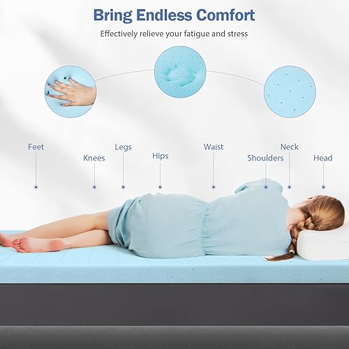 Miniatura 4 de GOFLAME Cubrecolchón de espuma viscoelástica de 4 pulgadas, tamaño individual, con infusión de gel ventilado, certificado CertiPUR-US, soporte