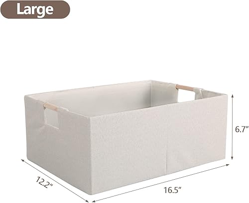 Miniatura 4 de Contenedor de tela plegable de algodón y lino con asas de madera, cubo rectangular, organizador de lavandería para el hogar, contenedor para mantas,