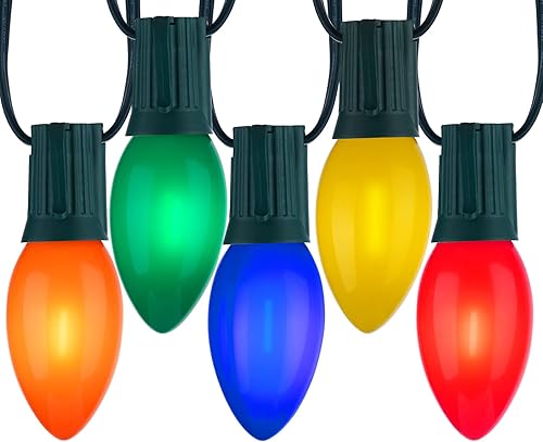 Miniatura 13 de Luces LED C9 de Navidad para exteriores, cadena de luces C9 de 100 pies con 100 bombillas mate inastillables, luces de árbol de Navidad impermeables