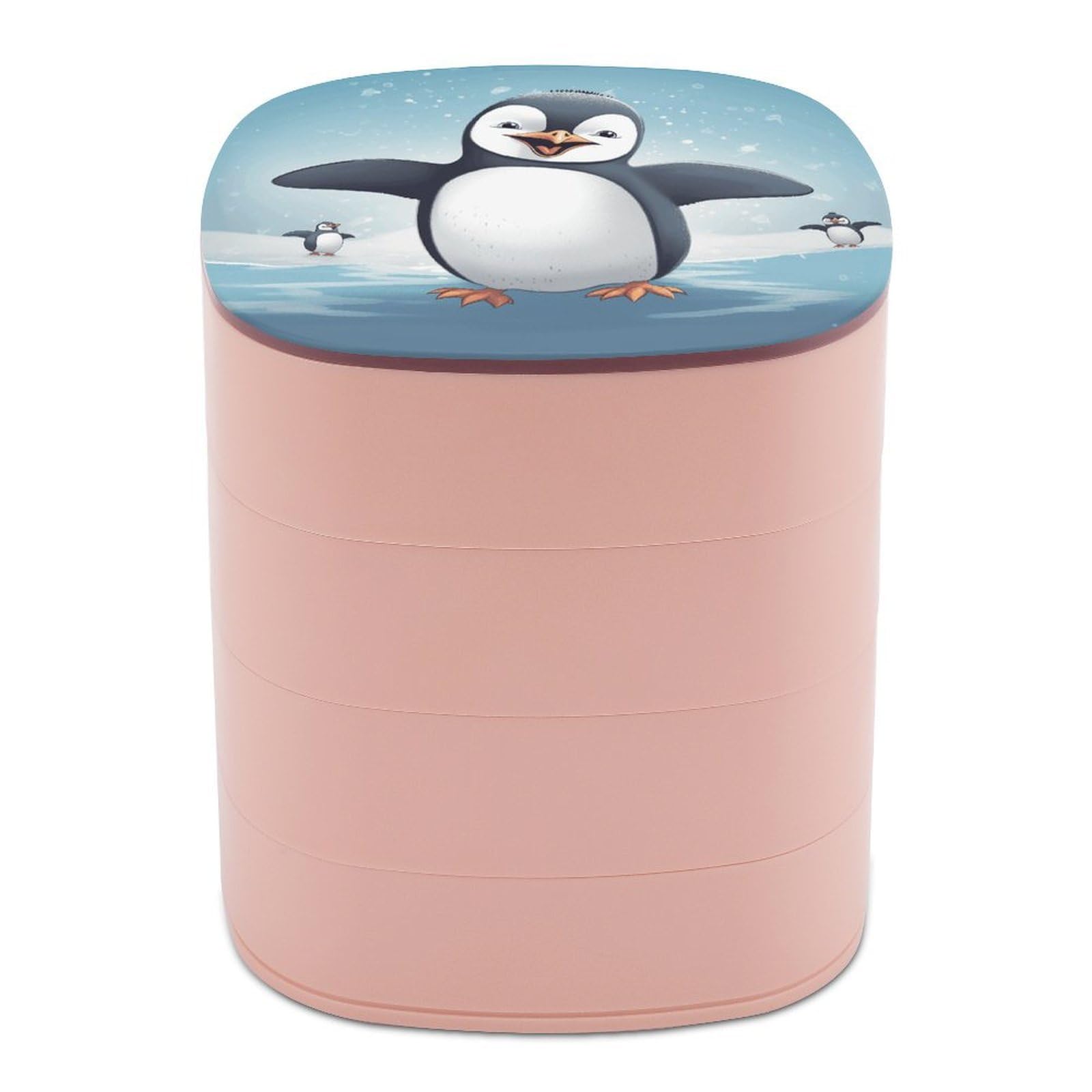 Btcowzrv Women's Style Happy Penguin Jewelry Organizer With Mirror, 4-Layer Rotating Jewelry Box For Ring Earring Necklaces Bracelets Hair Accessories, Gift For