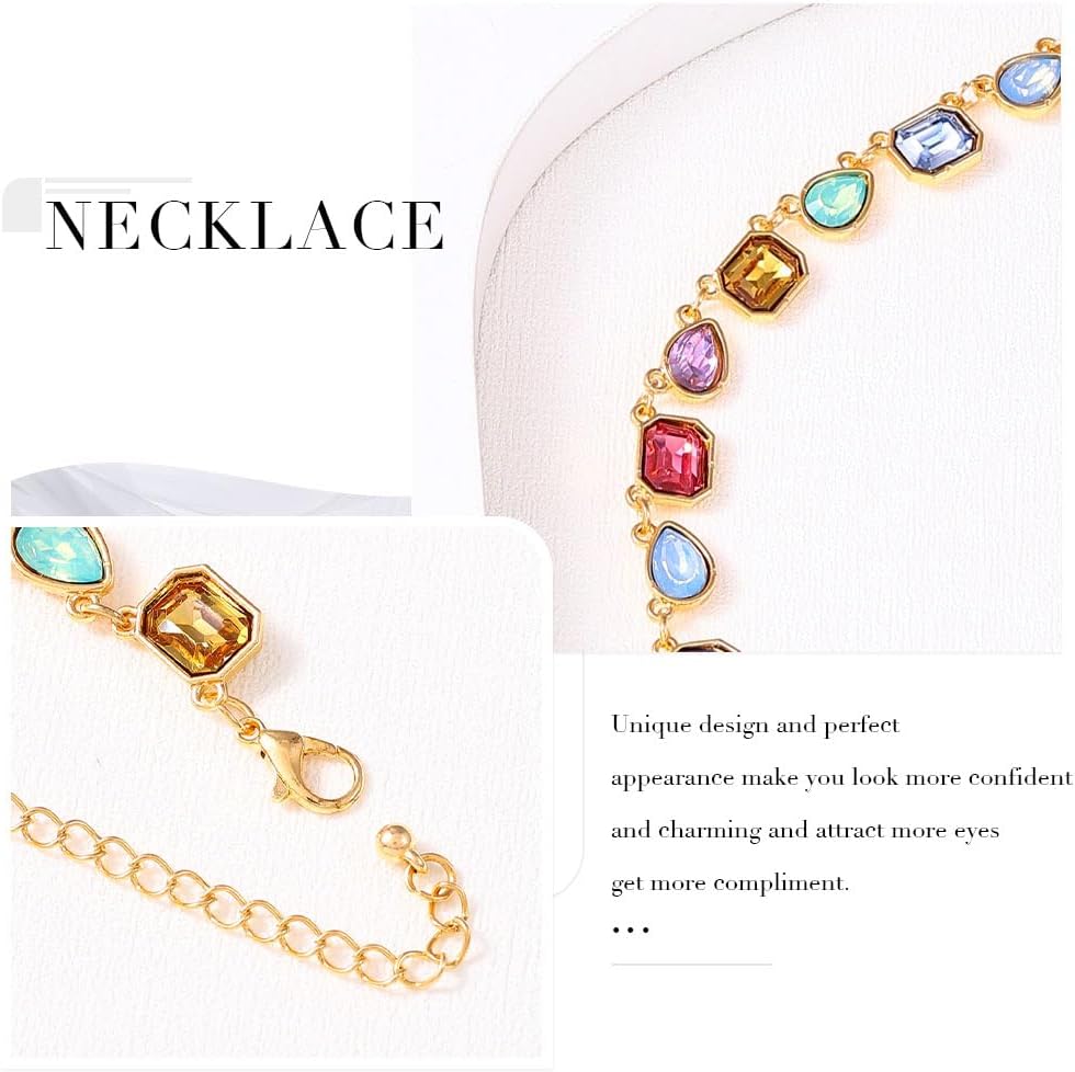 Jovono Colorful Rhinestone Choker Necklace Sparkly Crystal Necklaces Chain Party Prom Necklace Jewelry for Women - Image 4