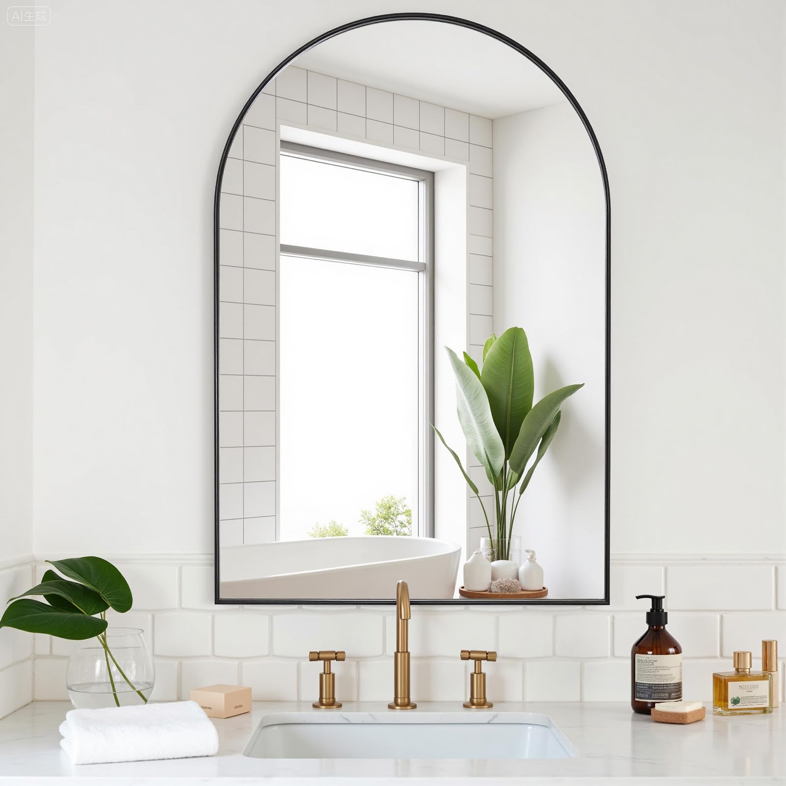 Warmiehomy Black Bathroom Mirror Premium Arched Wall Mirror with Metal Frame for Hanging Hallway Living Room Bedroom Home Decor 30x40cm