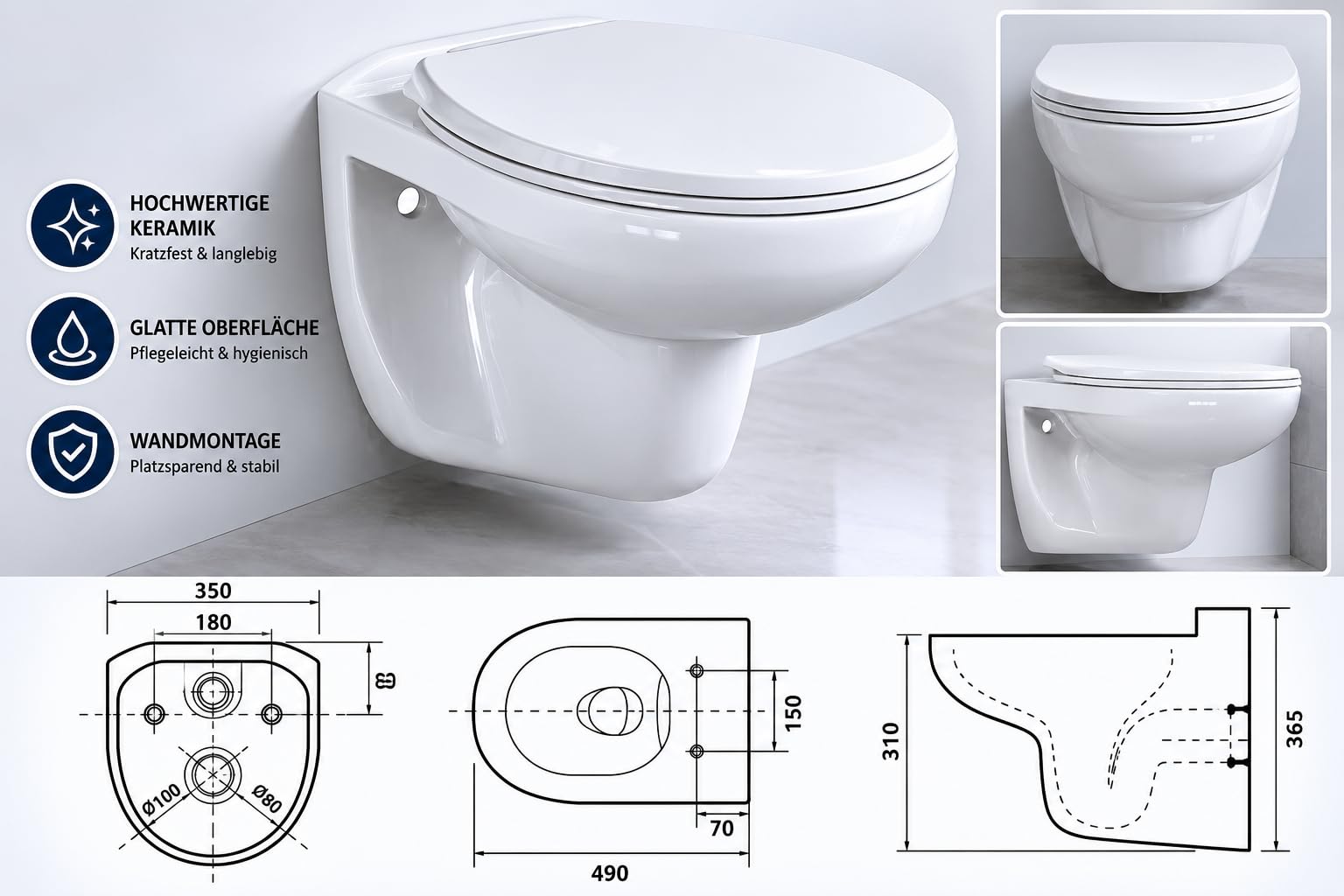 Hänge Wand WC Toilette mit Spülkasten/Vorwandelement inkl. Betätigungsplatte Komplettset Unterputzspülkasten Drückerplatte