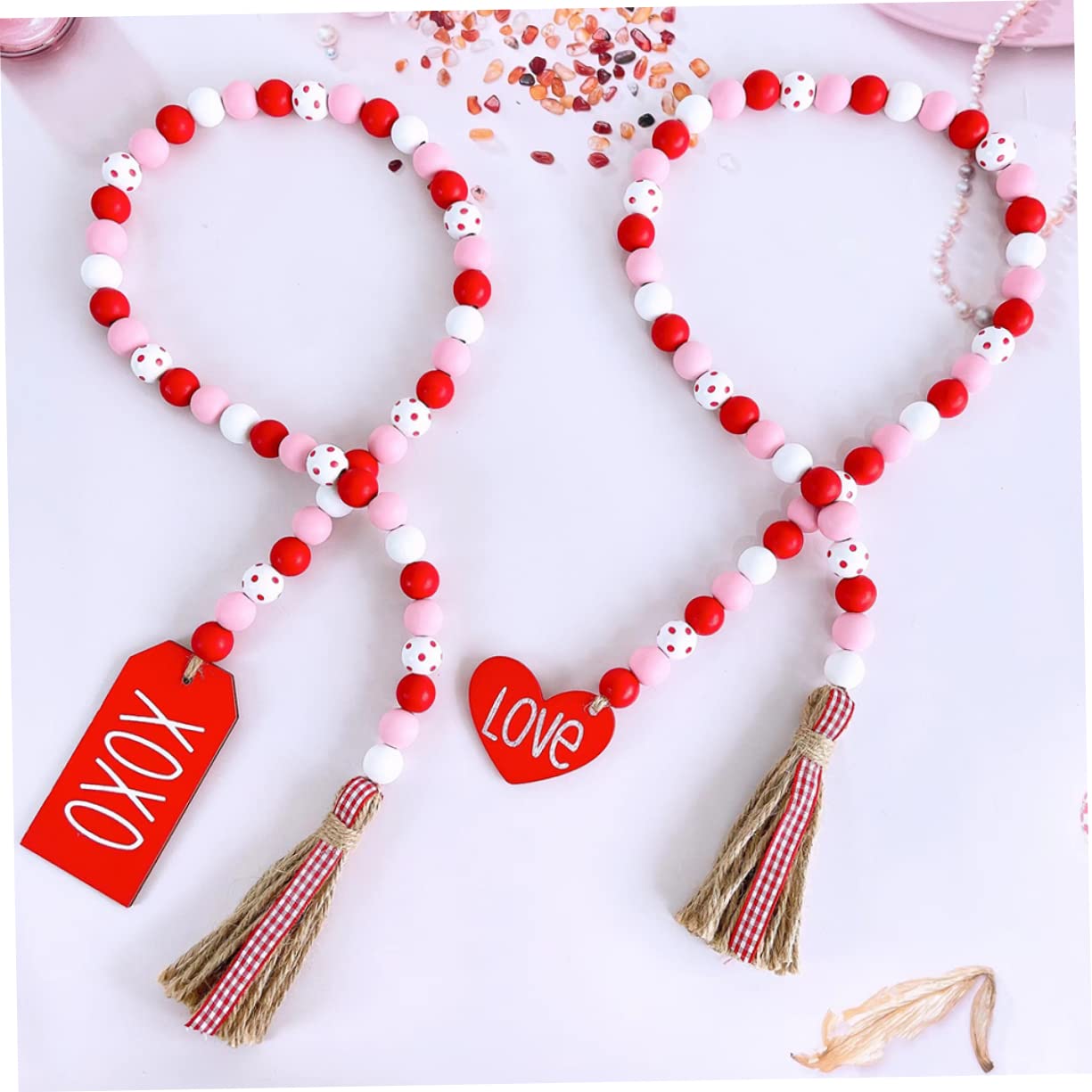Zerodeko 4-teiliges Valentinstag- Handgefertigte Holzperlengirlande Mit Quaste Für Die Dekoration Zu Hause Oder Bei Veranstaltungen