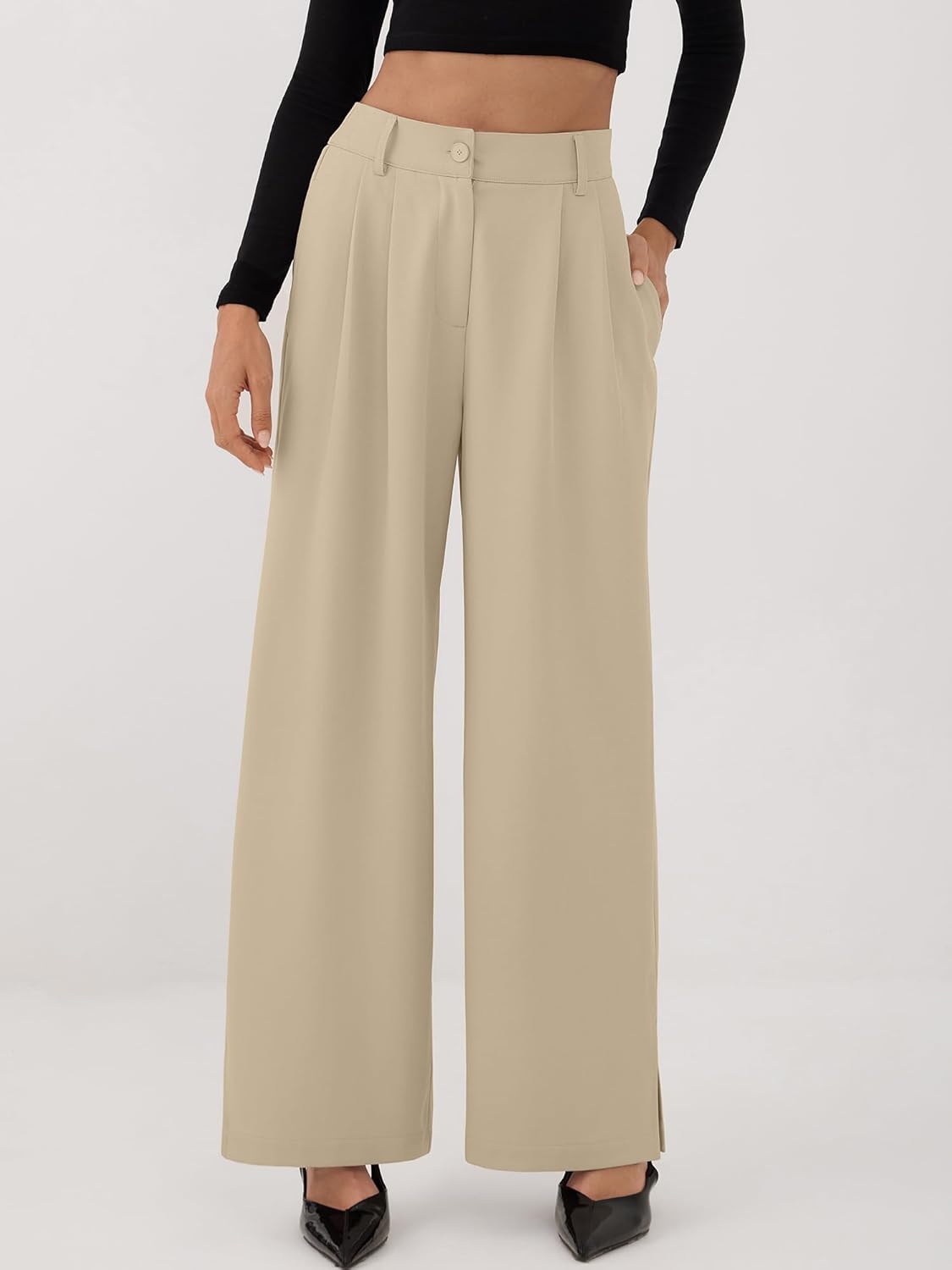 ZAFUL Womens Wide Leg Pants Elastic High Waisted Business Casual Trousers Work Dress Pants with Pockets 2025 - Image 3