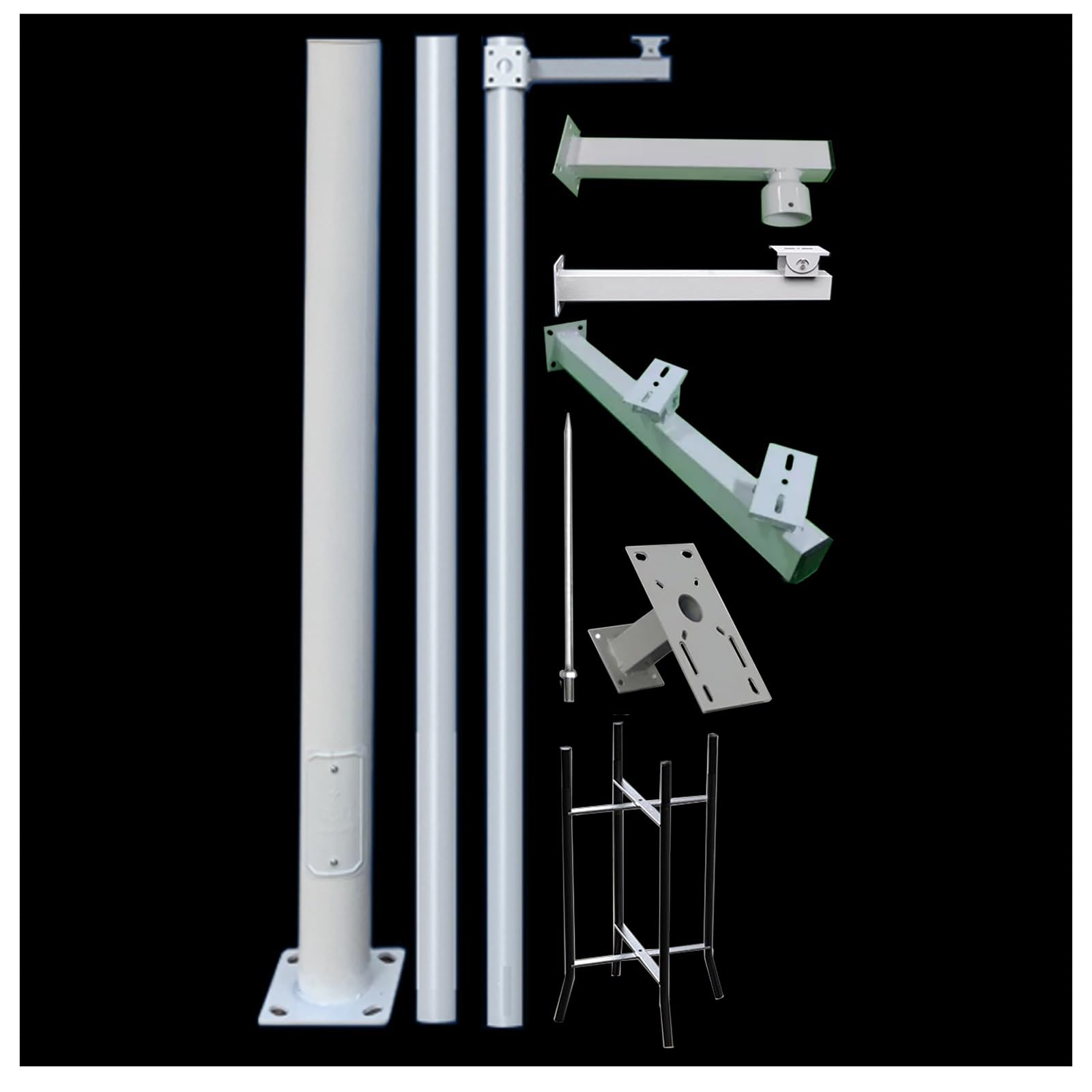 MRVAKDYDI Weatherproof Steel Surveillance Post, Outdoor Surveillance Pole CCTV, PTZ, Dome Brackets & Rebar Cage, White, Multiple Sizes(H 14.8ft/4.5m(3 Sections))