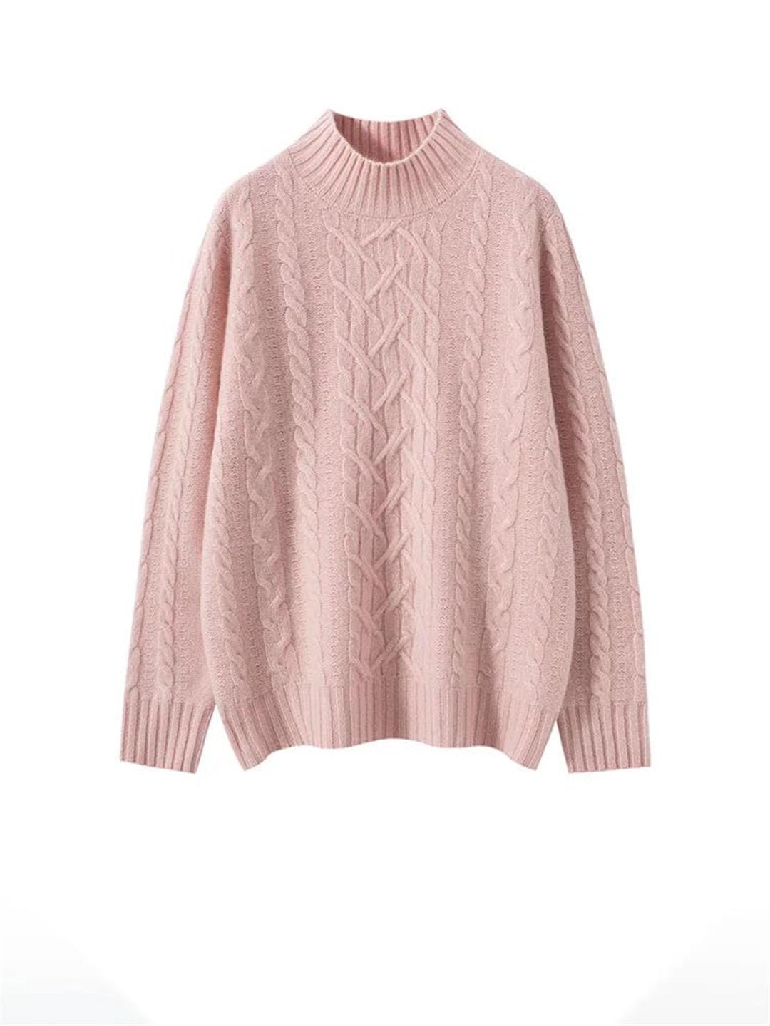 Maglione da donna in cashmere a maniche lunghe con collo a lupetto, lavorato a maglia, spesso, morbido e caldo