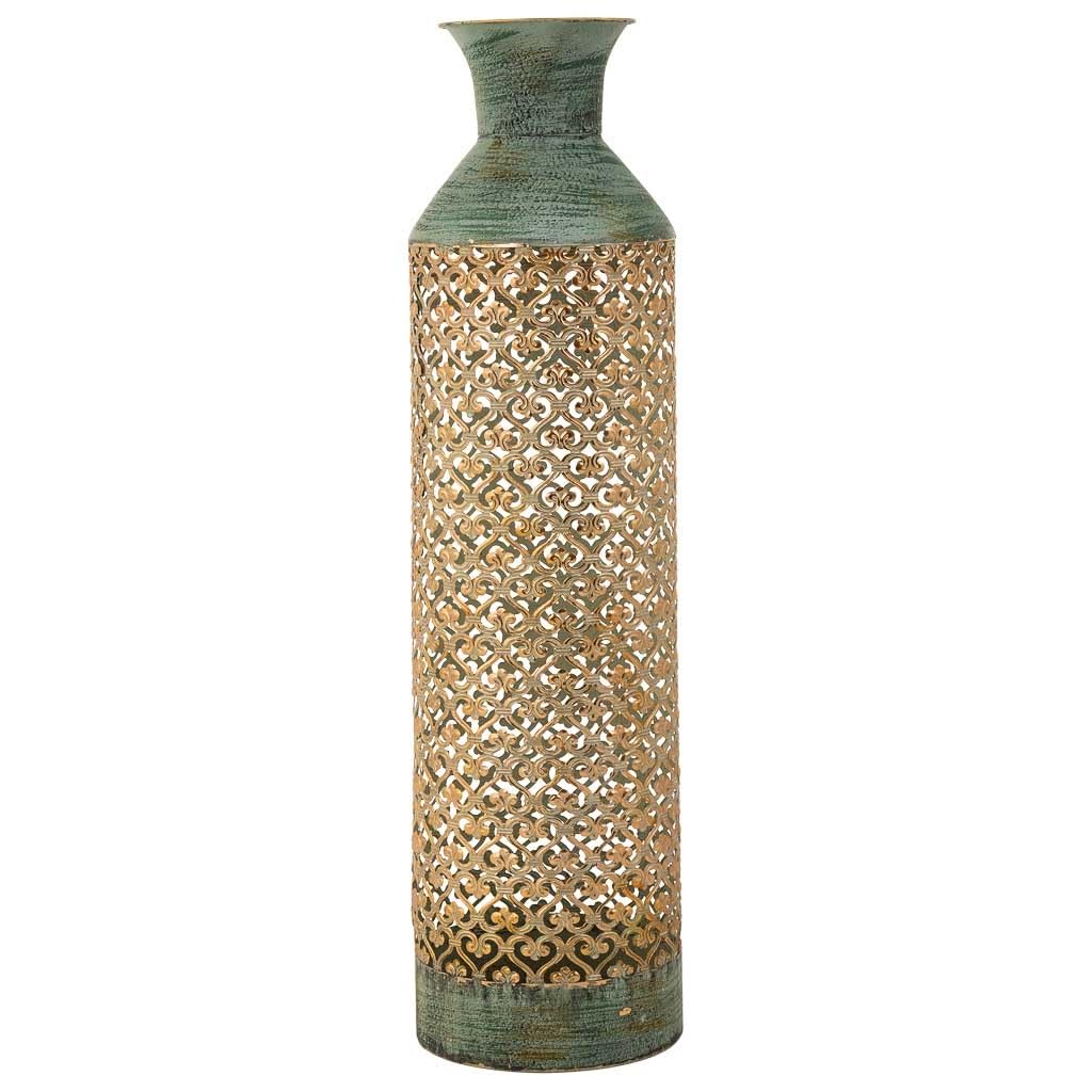 WANDERLUST DECO Jarrón de Metal Azul 18x18x69.5
