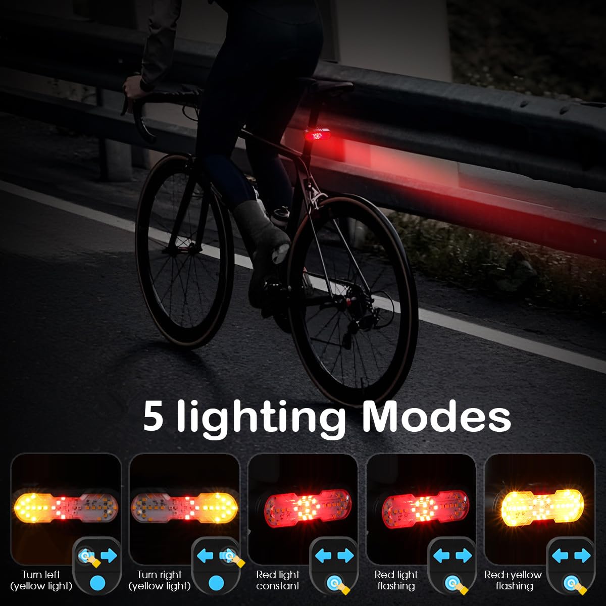 Feu Arrière Vélo Avec Clignotants Et Télécommande - Rechargeable USB-C, 5 Modes, étanche - Sécurité Cyclisme Nocturne