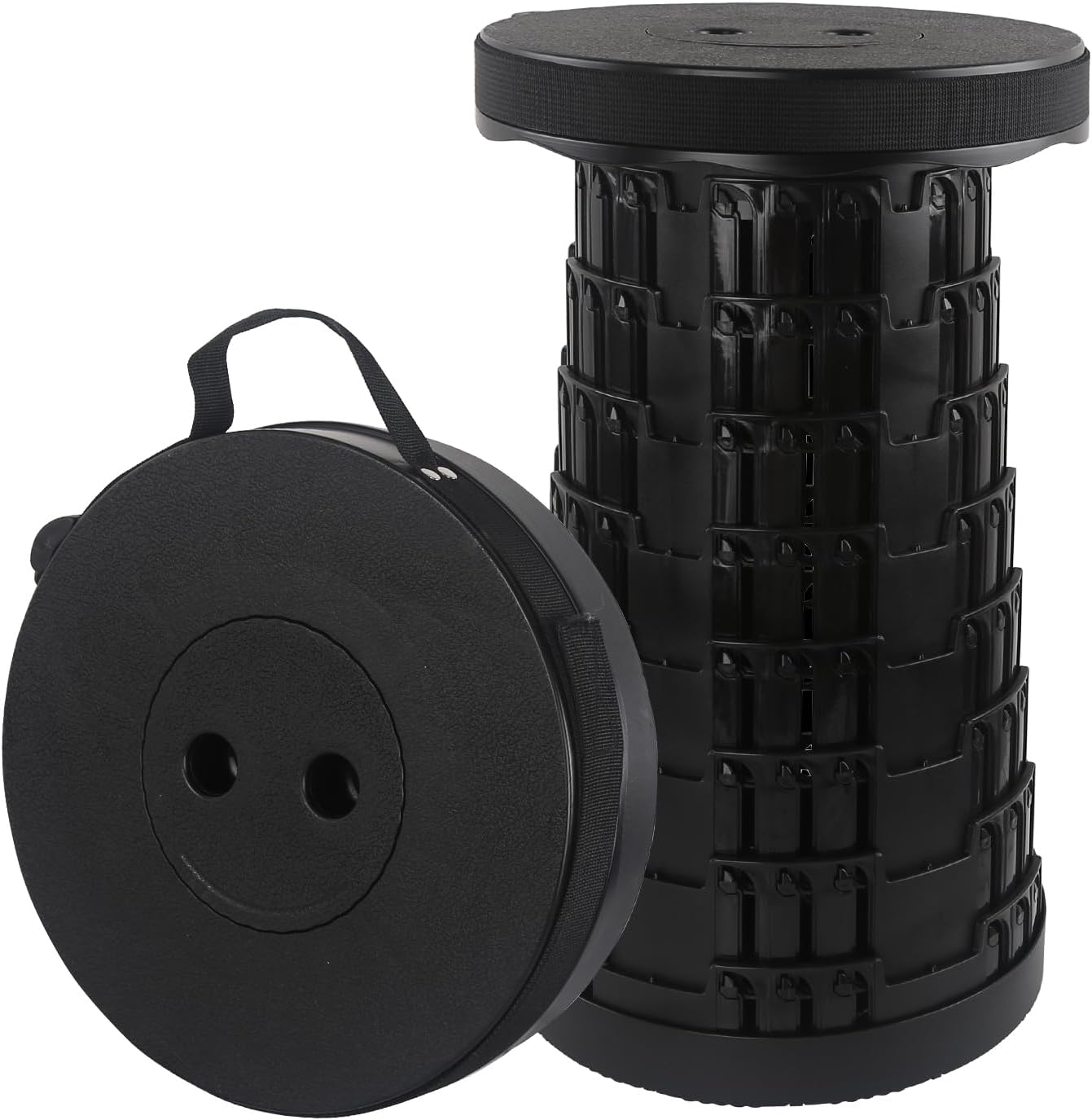 Folding Stool Collapsible Stool for Adults Portable Stools Foldable Sturdy Versatile Telescoping Ideal for Camping Fishing Hiking BBQ and Outdoor Adventure (Holds up to 440lbs Black)