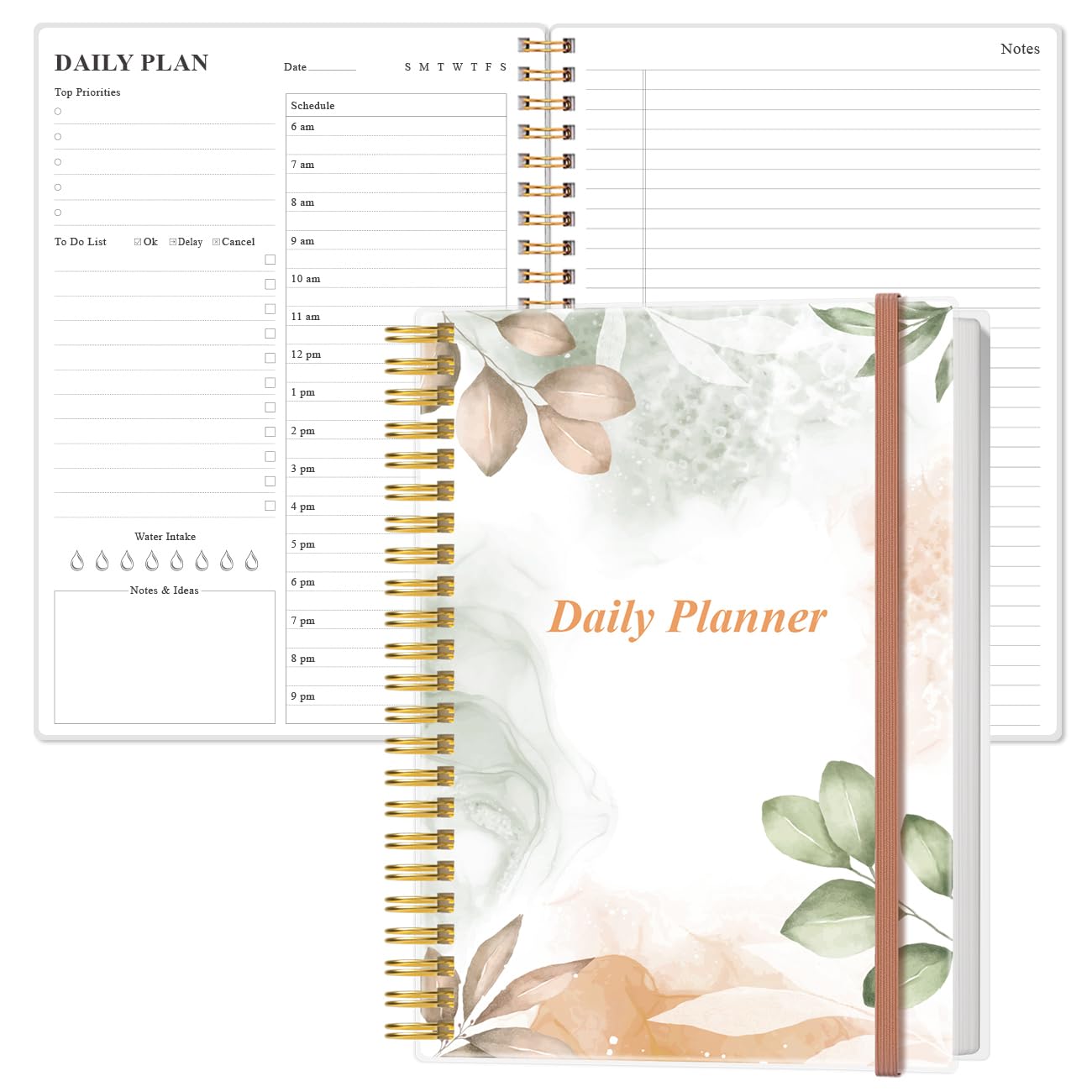 Daily Planner Undated - B5 To Do List Notebook Hourly Schedules, Spiral Appointment Planner for Women and Men, PVC Hardcover, Inner Pocket, Elastic