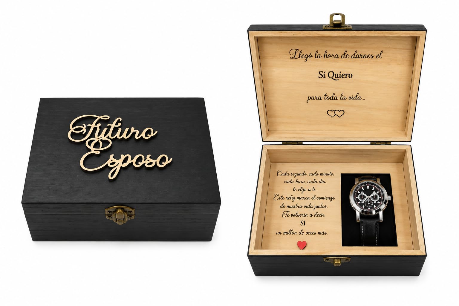 Genérico Caja para reloj negra con mensaje grabado, regalo para futuro esposo o novio