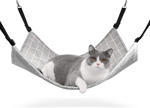 ComSaf Hamaca reversible para gatos, hamaca transpirable para mascotas con correas ajustables y ganchos de metal, hamaca colgante de doble cara para