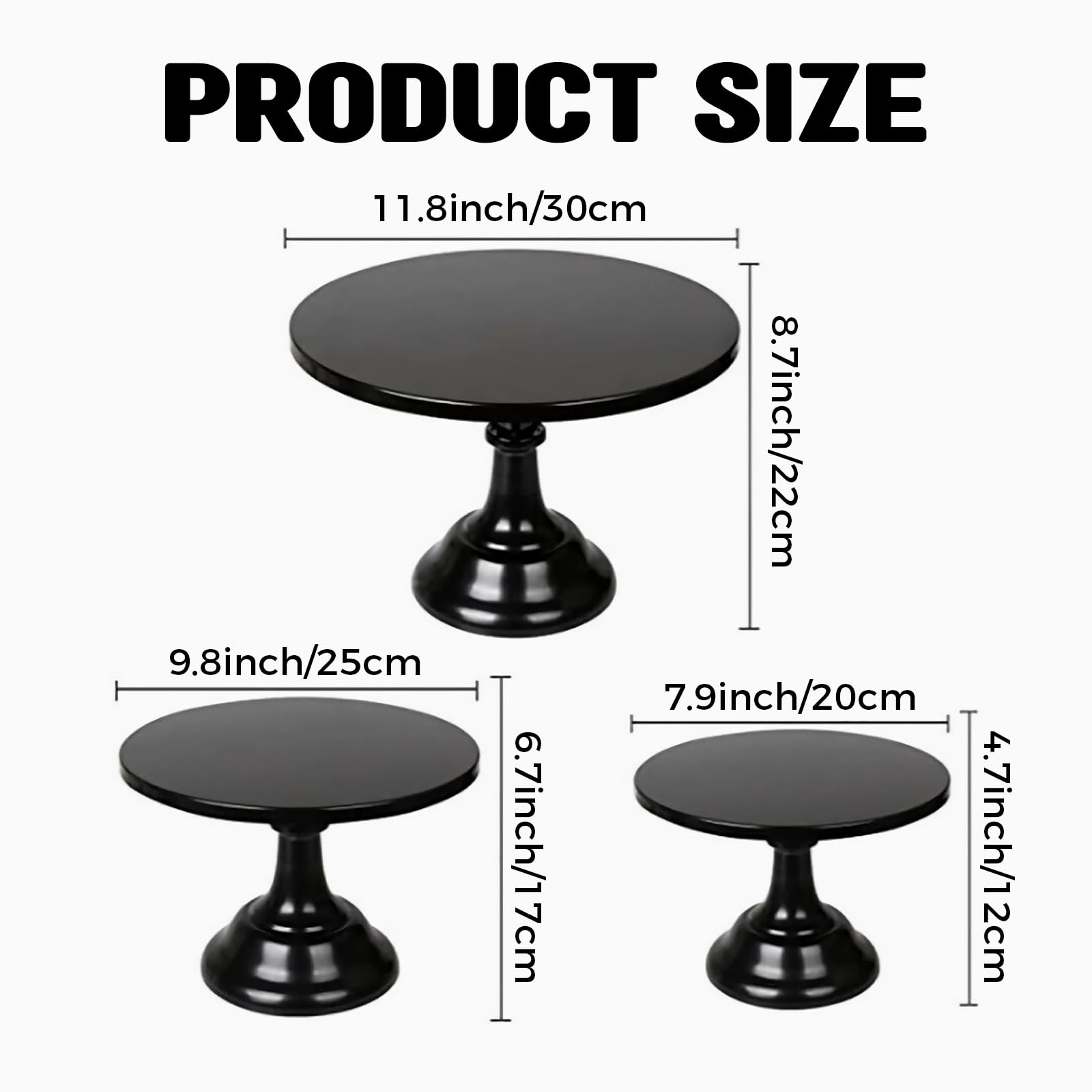Juego de 3 soportes negros para tartas