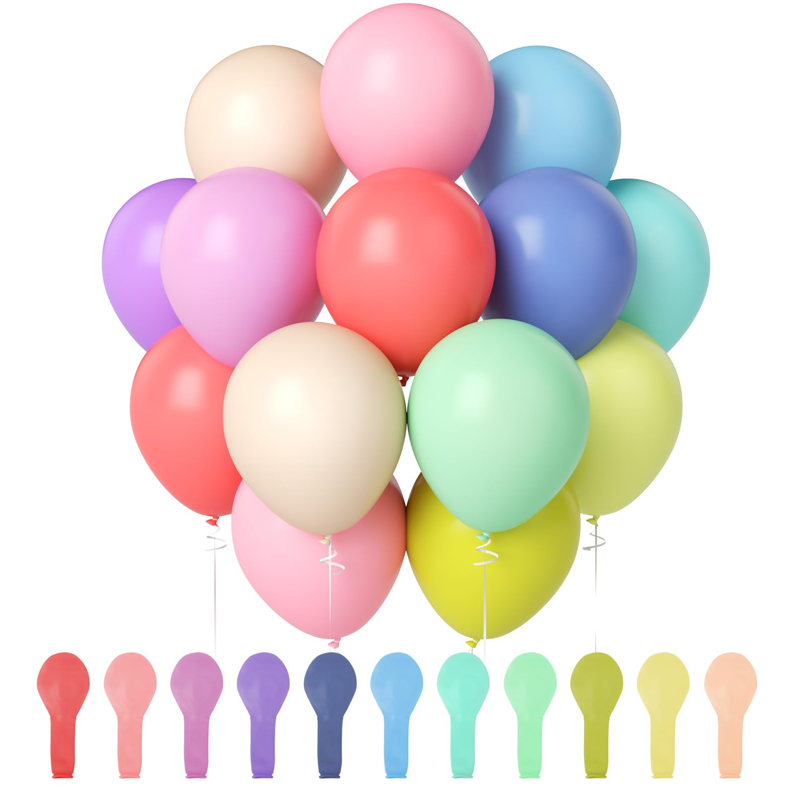 Oamwrae110 Pcs Pastel Balloons, 12 Inch Latex Party Decorations for Kids' Birthday, Graduation, Baby Shower, Wedding - Rainbow Helium