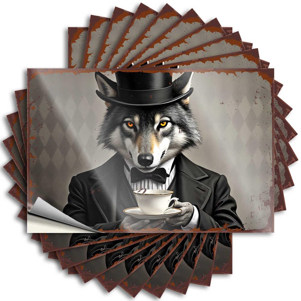 Van Sticker Durable Garage | A Dapper Wolf in Top Hat Enjoying A Steaming Cup of Tea Funny Self Adhesive Sticker for Sports DIY(8X12CM)