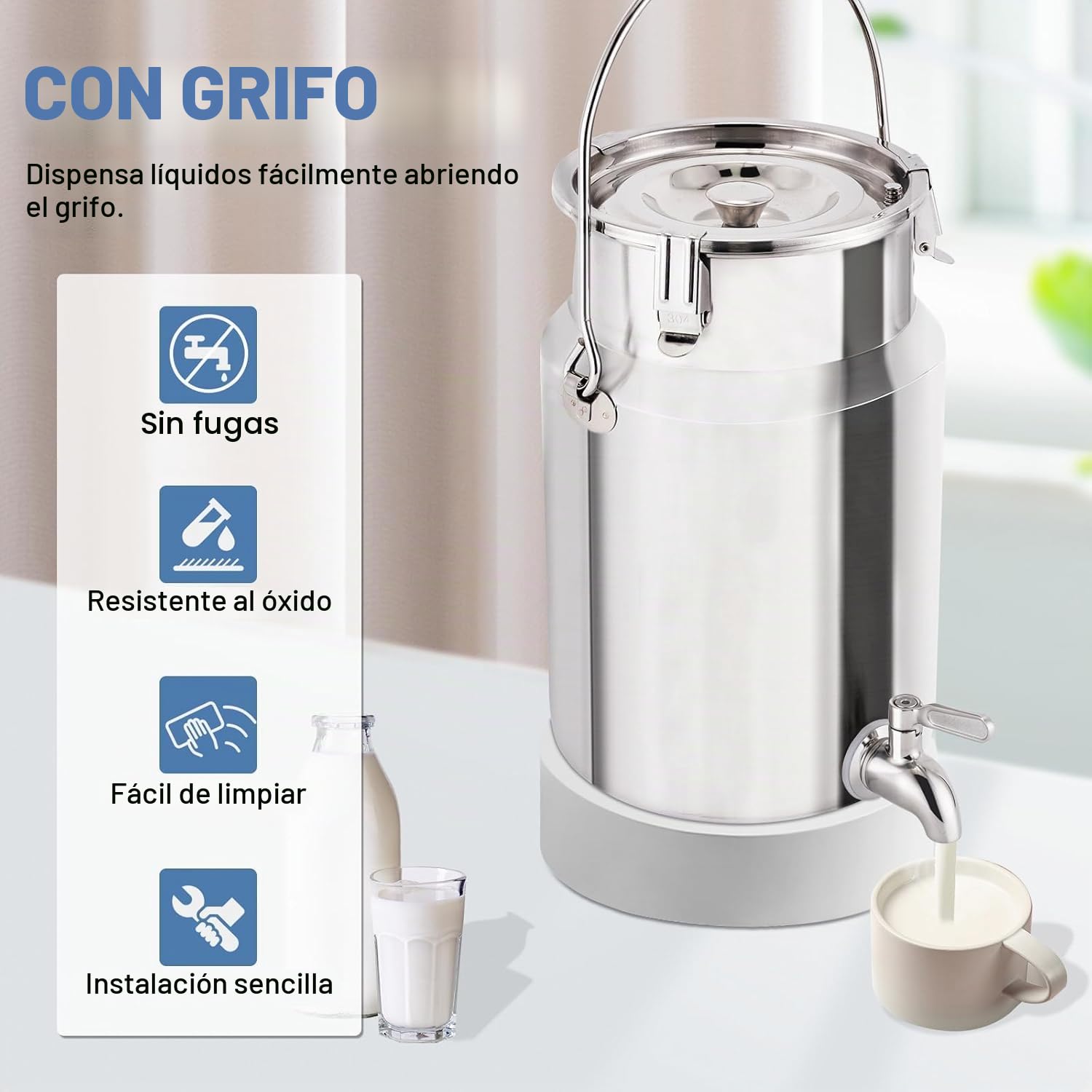 YUCHENGTECH 304 Acero Inoxidable La Leche Puede 5L | Cubo De Transporte De Leche con Asa, Tapa Sellada y Grif