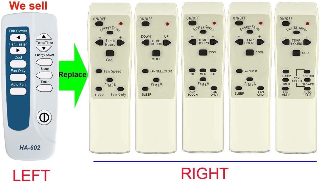 Comparison of HA-602 remote (left) with various compatible Kenmore remotes (right)