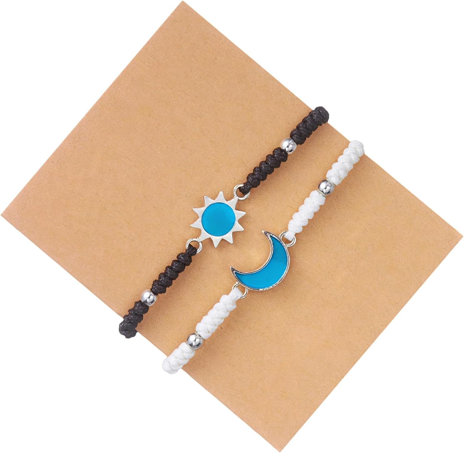 Matching Sun And Moon Bracelets- 2 Pcs, Adjustable Rope Bracelets For Couples, Long Distance Valentine'S Day Gift