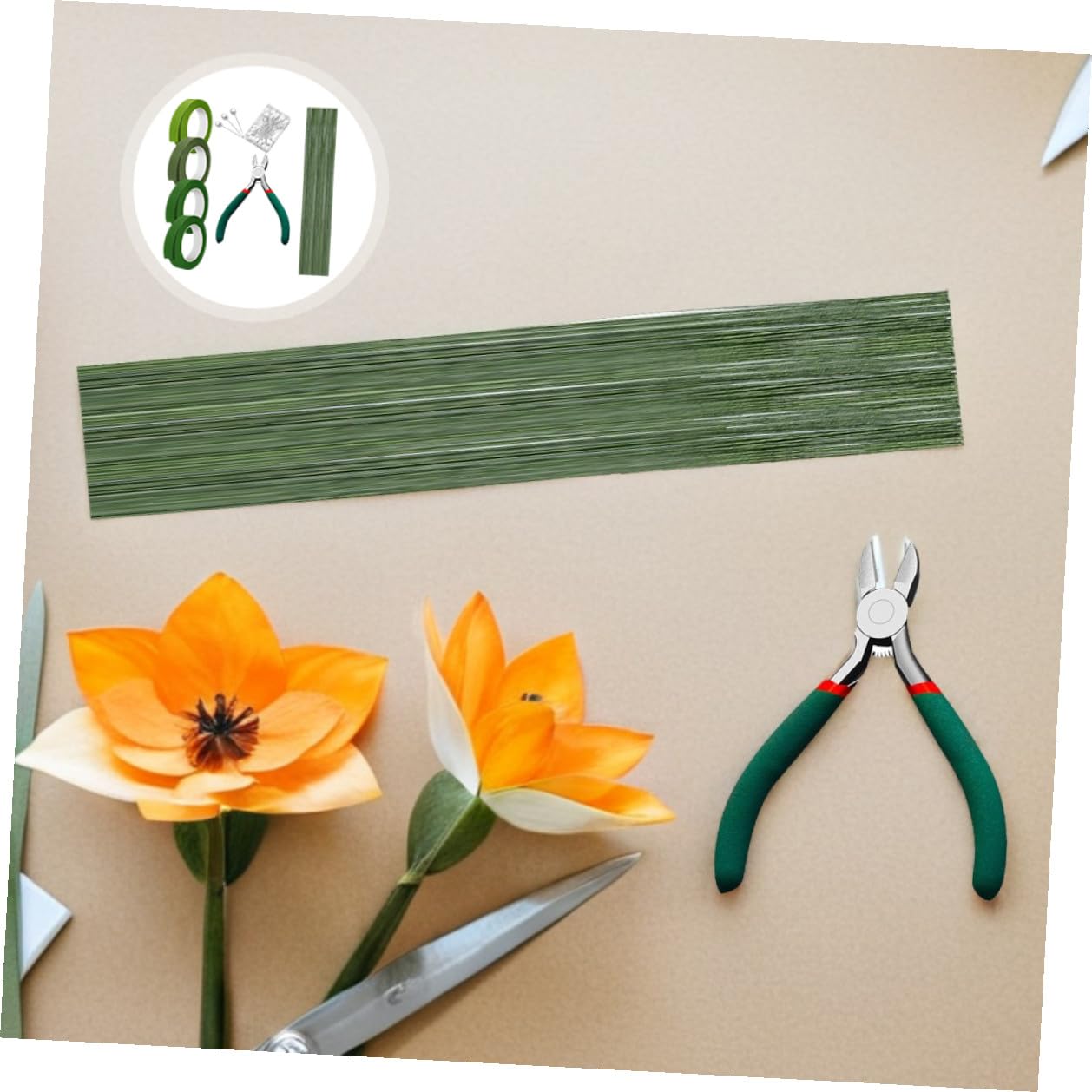 13pcs Wedding Bouquet Making Supplies Kit with Green Floral Wire, Floral Tape, Pearl Wrist Corsage Bands for Handmade Bride Flower Arrangements and Handheld Bouquets
