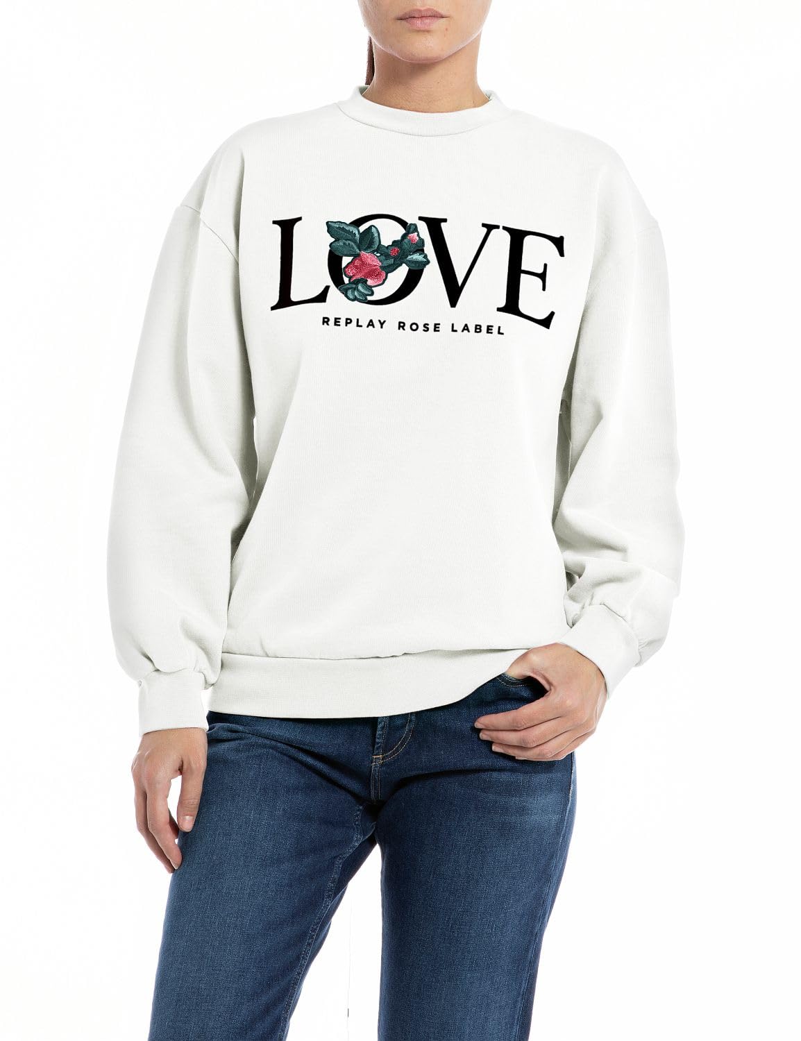REPLAY Sudadera de algodón para Mujer Rose Label Collection, Natural White 011, L