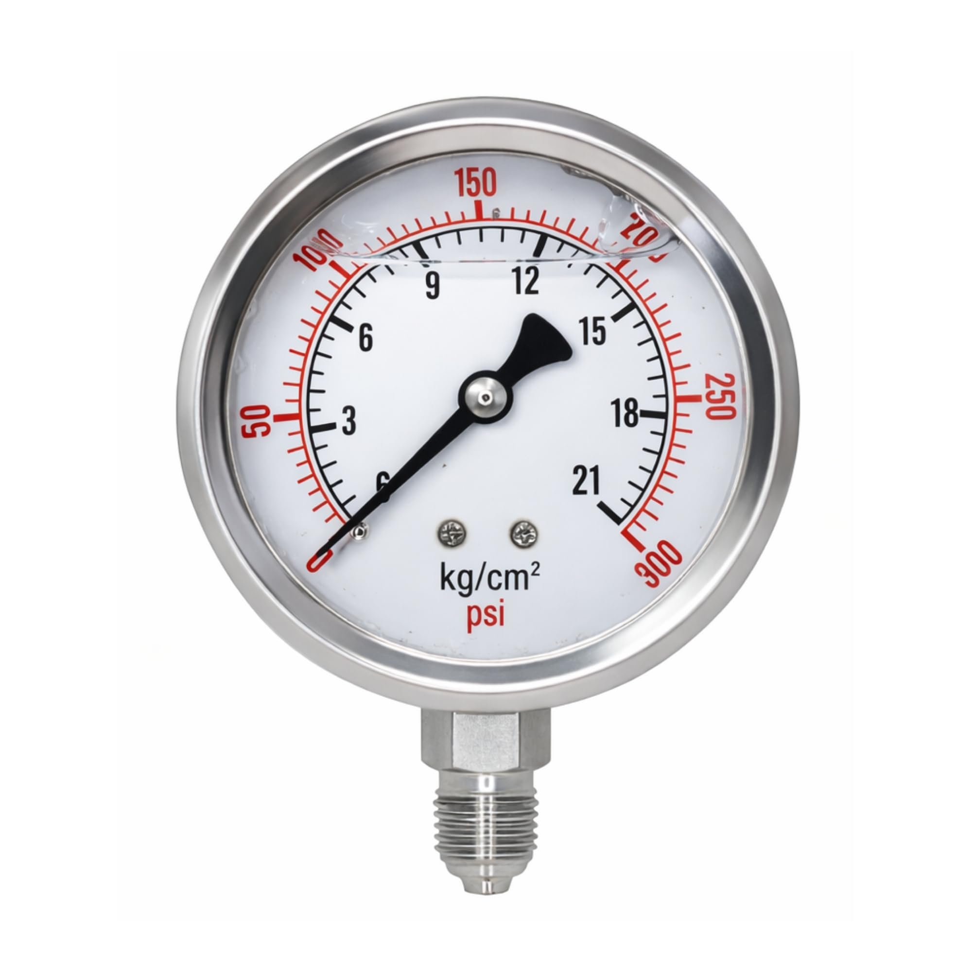 AMPEREUS Pressure Meter Water Gauge Meter for RO, Industrial & Home Use | 1/4” Bottom Connection Durable Stainless Steel Body Water Pressure Meter with Accurate Reading Monitor (21 kg/cm²/300 PSI)-image-2