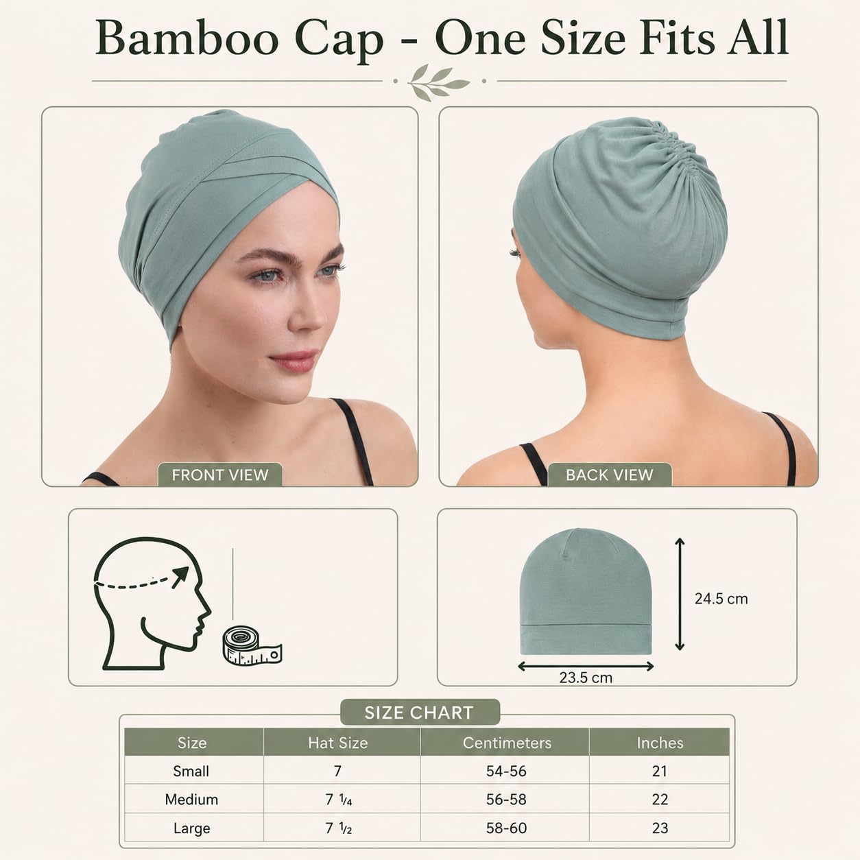 Deresina Gorro de Quimioterapia W-Front de Bambú para Mujer – Turbante Suave y Transpirable para Alopecia y Caída del Cabello