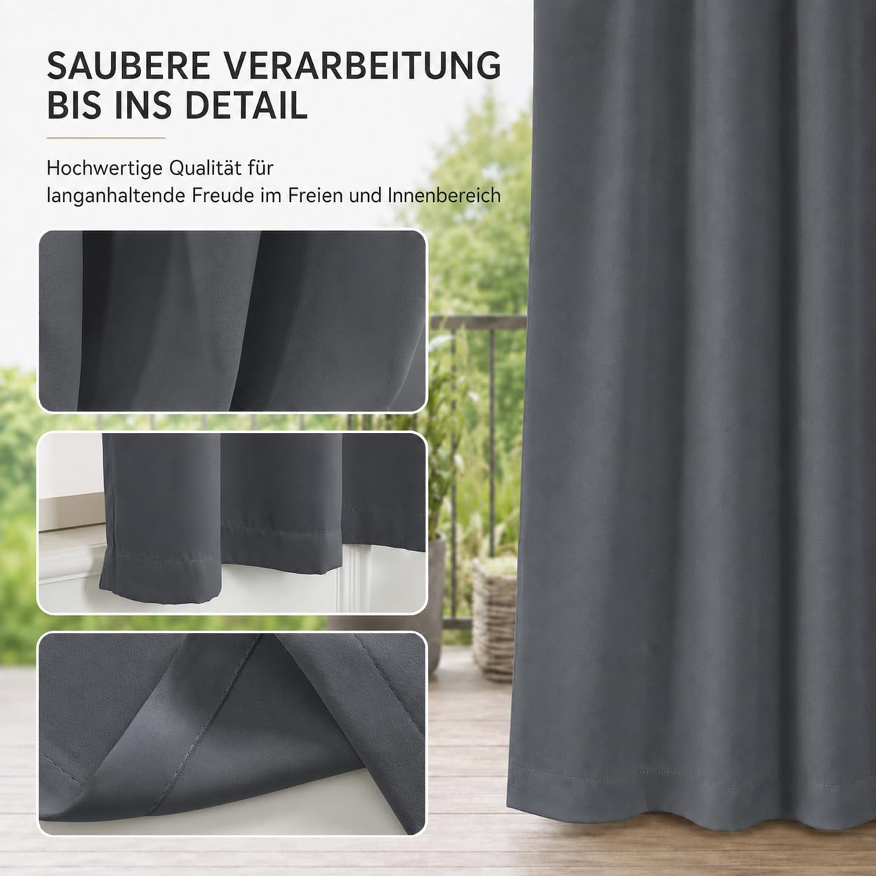 Outdoor Vorhang Wetterfest mit Abnehmbaren Schlaufen 2er Set | Außenvorhang Sonnenschutz Wasserdicht Sichtschutz für Garten Pavillon Pergola Terrasse Balkon (H274xB132cm, Dunkelgrau)