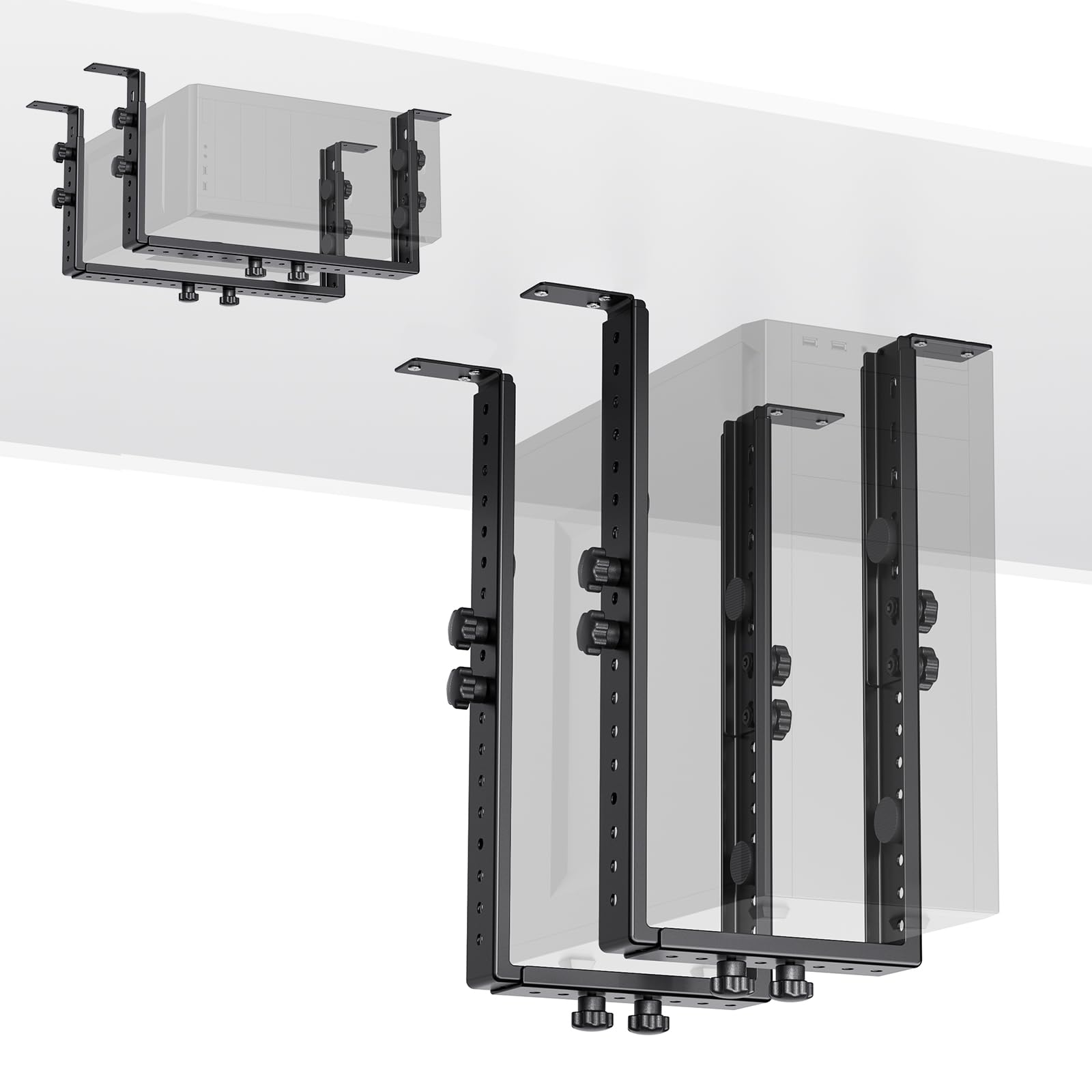 Soporte PC Bajo Mesa, Soporte Torre Ordenador con Altura y Ancho Ajustables, Soporte CPU Bajo Mesa Vertical/Horizontal, Ahorra Espacio en el Hogar y la Oficina, Soporta Hasta 77 lbs