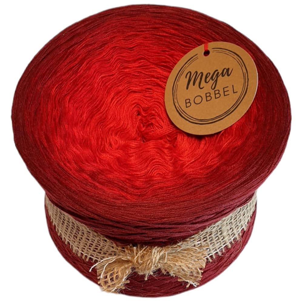 MegaBobbel*Rote Beeren*A324* (Außenfarbe: Malaga) Farbverlaufsgarn - Lace Garn Bobbel Wolle zum Häkeln & Stricken (4 fädig, 3750m)