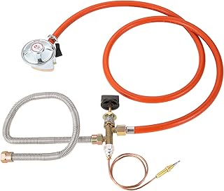 Surieen Fire Pit BBQ Gas Kit Propane Butane LPG Gas Hose with Regulator 27mm 37Mbar, Inlet Fireplace Gas Control Valve with Pipe Thermocouple Kit Replacement for Propane Gas Thread 5/8'' 18UNEF+M8+6mm
