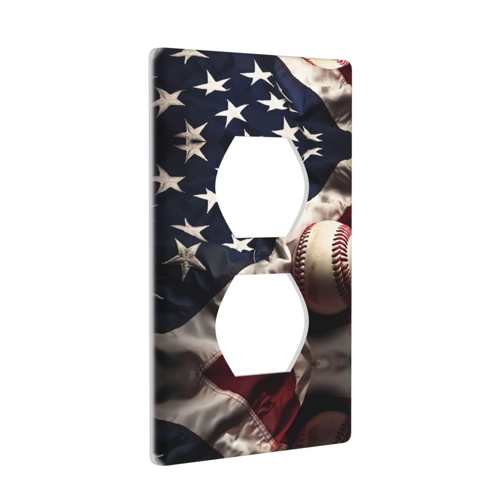 Double socket wall plate Electrical Receptacle Light Switch Cover Art Faceplate Switchplate for Home Decor 4.5X2.76 Inch American flag and baseball Pattern