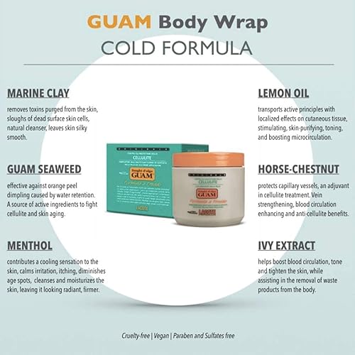 Miniatura 4 de GUAM Fórmula anticelulítica para el frío, envoltura corporal de algas marinas para celulitis, arcilla tensora de la piel para celulitis corporal e