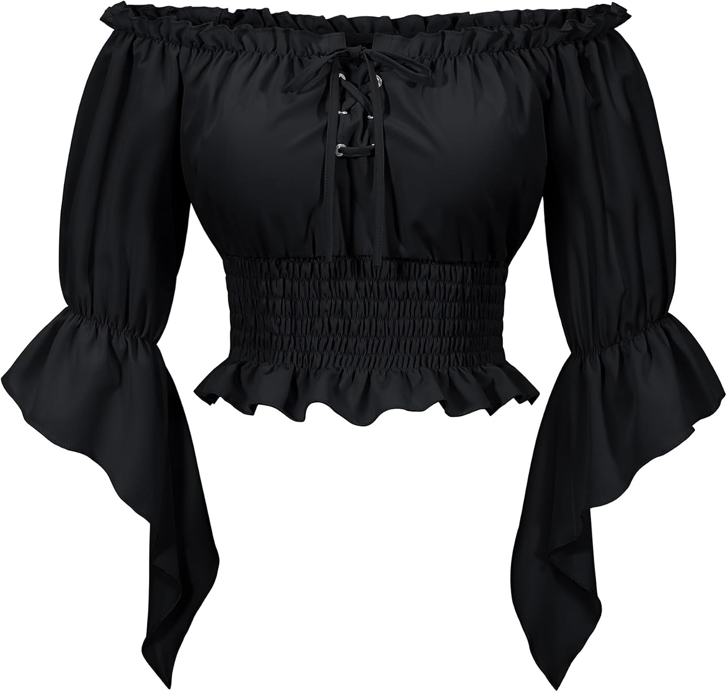 Womens Renaissance Victorian Peasant Shirt Pirate Blouse Cosplay Costume Bell Sleeve Tops