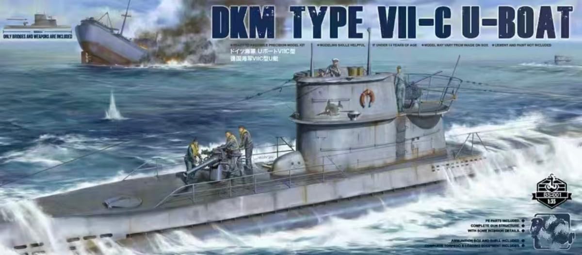 Border Model BS001 1/35 U-Boat VII-C Type Submarine Ship Model Military Plastic Model Scale Model Assembly Type Plastic Model : Hobbies