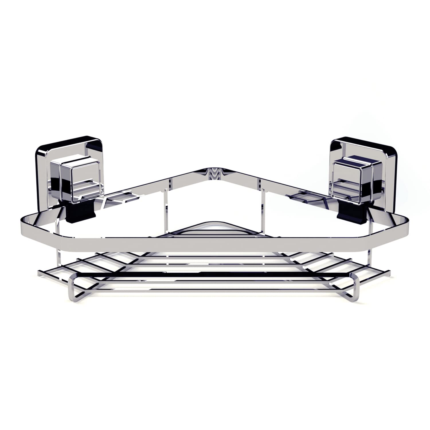 Pushloc Wall Mounted Double Edge Suction Corner Basket - Silver