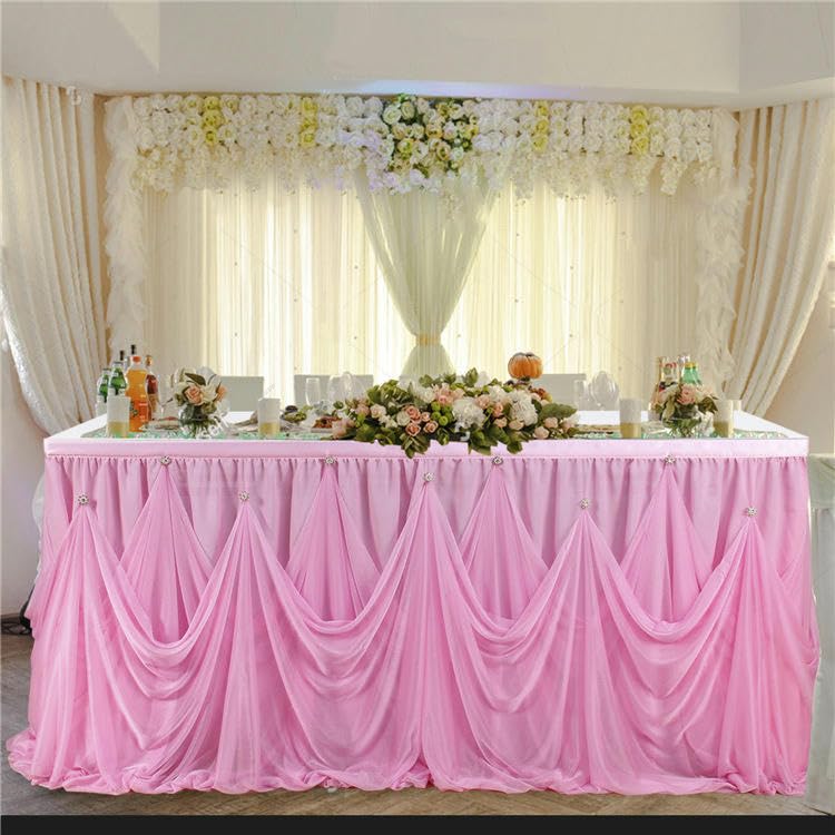 6/9FT * 77 cm falowany puszysty tiulowy spódniczka tutu z zawieszką ze strasu, szyfonowy obrus na wesela, baby shower, plisowany obrus