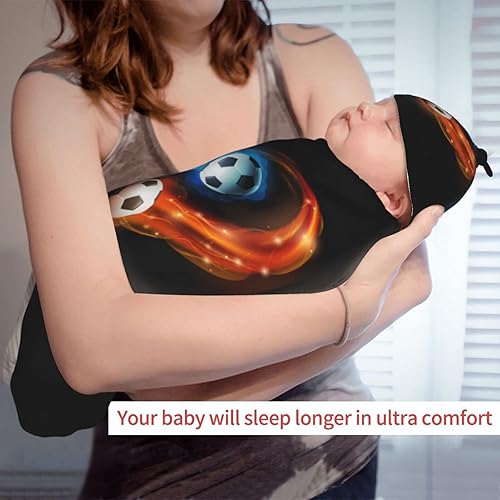 Miniatura 3 de Manta para envolver con pelota de fútbol para recién nacido, con juego de gorro, saco de dormir suave para bebé, elástico y ajustable, mantas de