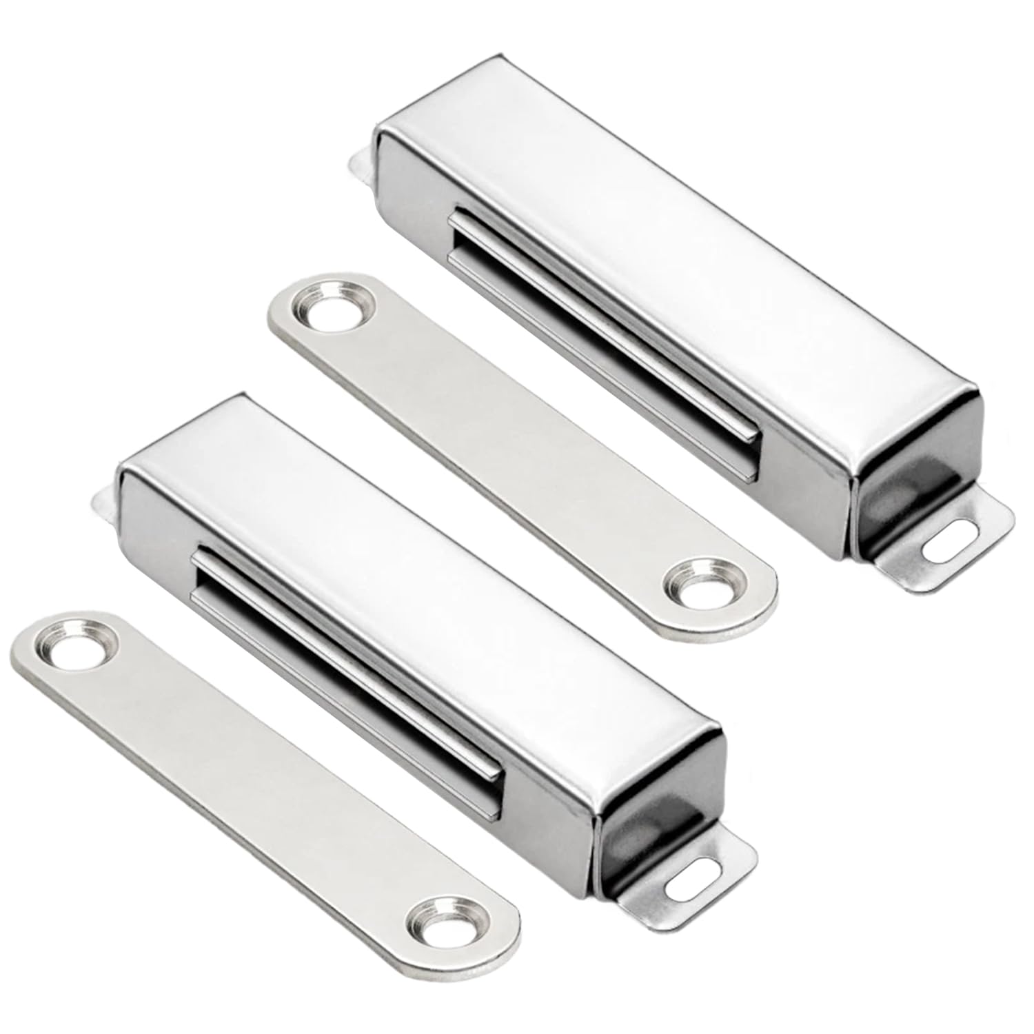 Magnetic Door Catch, 40kg Heavy Duty Strong Door Magnets with 8 Screws, 2 Pack Stainless Steel Cupboard Door Magnets for Internal Doors, Wardrobes, Cupboards and Cabinets, Sliver, Hole Spacing 89mm