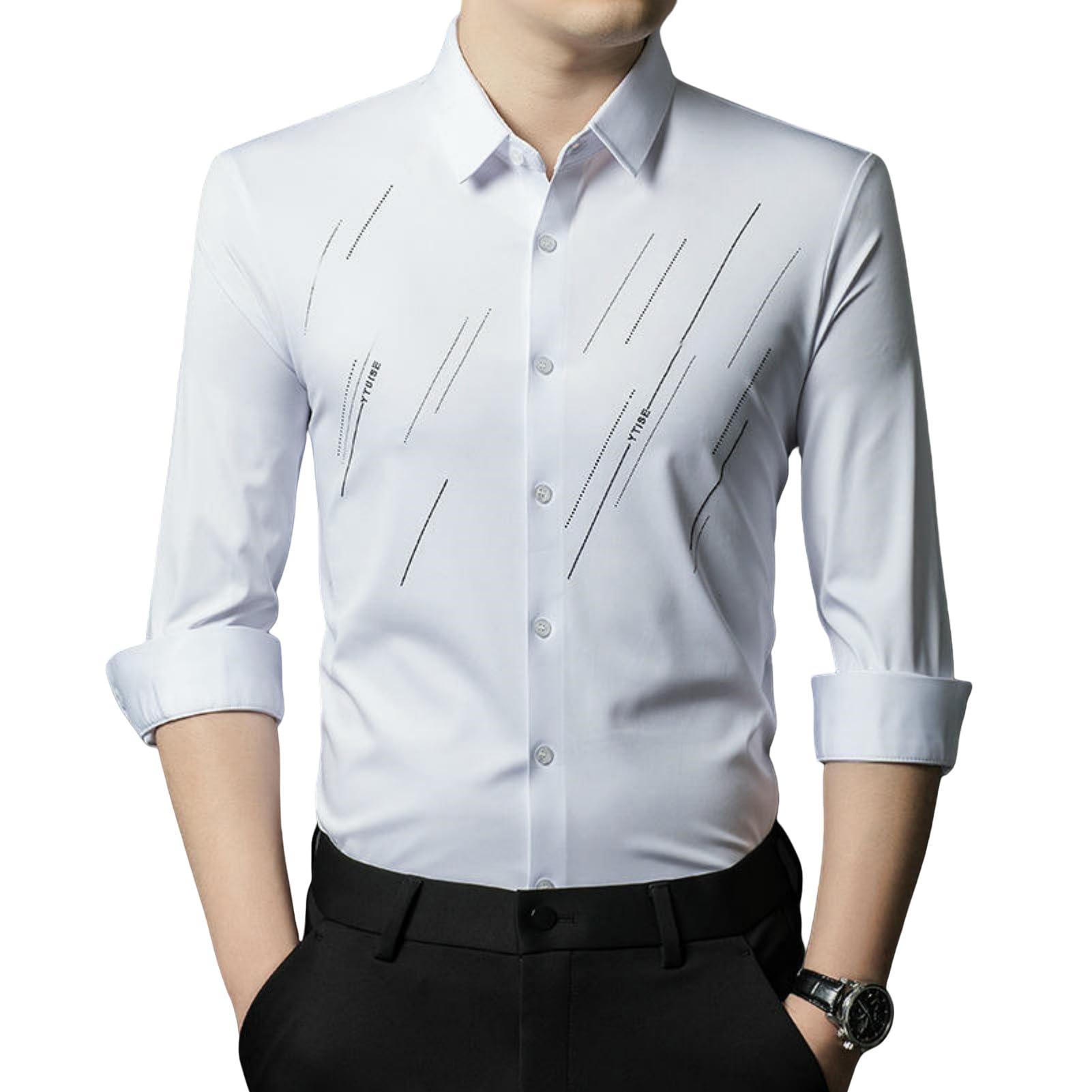 Camisa informal de rayas con diseño transpirable y botones de ajuste slim 8