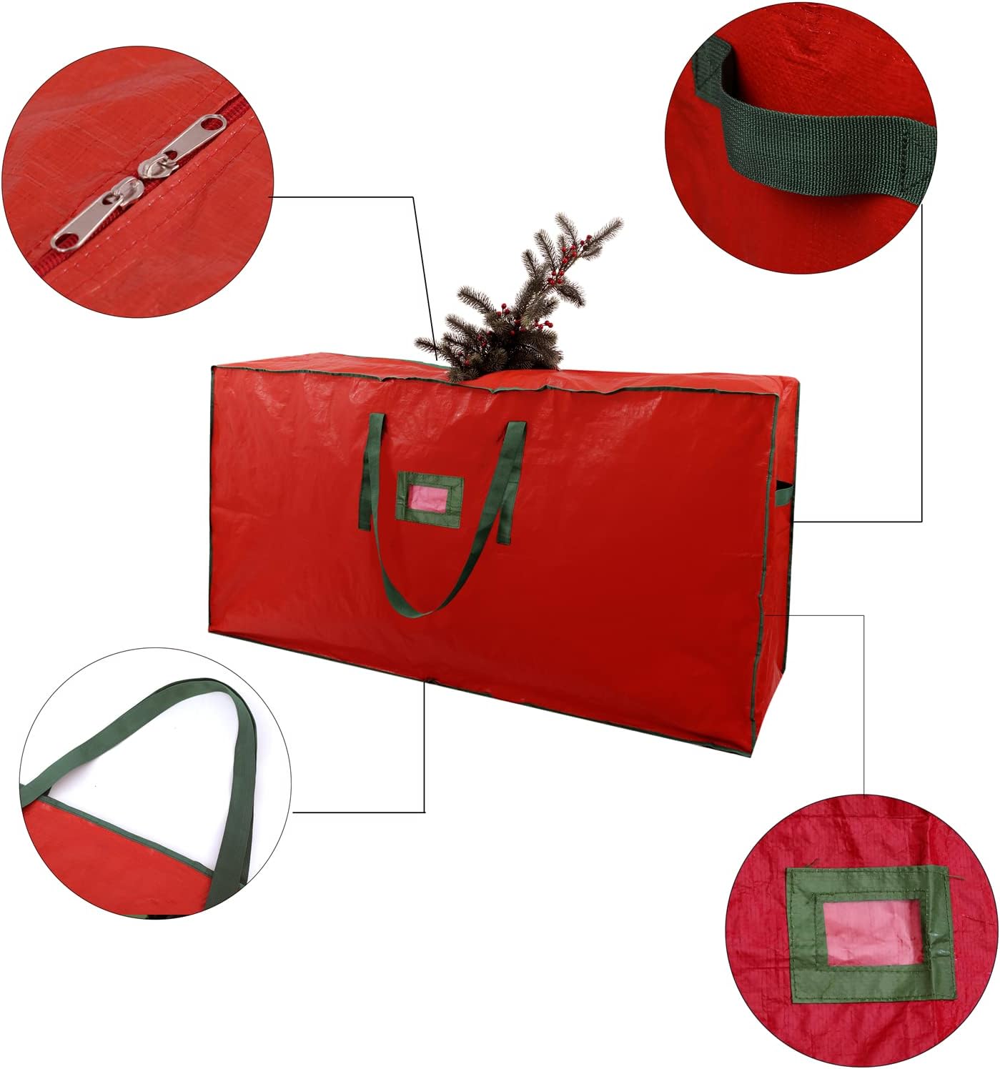 TREE STORAGE BAG Christmas Tree Storage Bag Fits Up to 9 Ft Tall Disassembled Tree 65 X 15 X 30 INCH Holiday Tree Storage Case Waterproof Material Protects from Dust Christmas Storage Container with Handles and Sleek Zipper (9 FT, Red 1)…