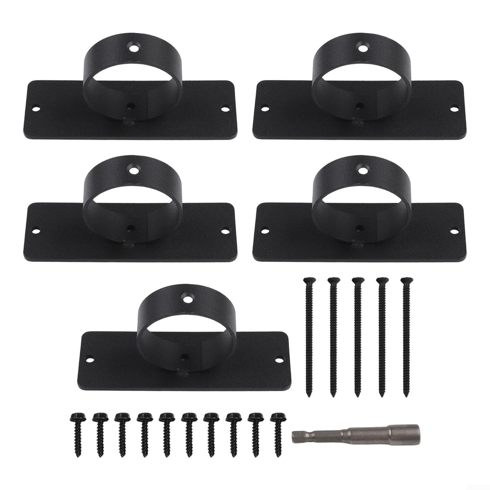 Juego de soportes de valla de cuerda de acero inoxidable 304 negro para asegurar cuerdas decorativas de hasta 2 pulgadas con accesorios incluidos, 5 soportes de cuerda de anillo para jardín al aire