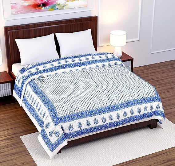 Image of EMIOUR 400TC Jaipuri Razai Double Bed, Cotton Quilt, Pure Cotton Soft Jaipuri AC Quilt /Razai /Rajai Floral Print,Jaipuri Razai Double Bed for Winter, Cotton Razai (Design 8, Single Bed)