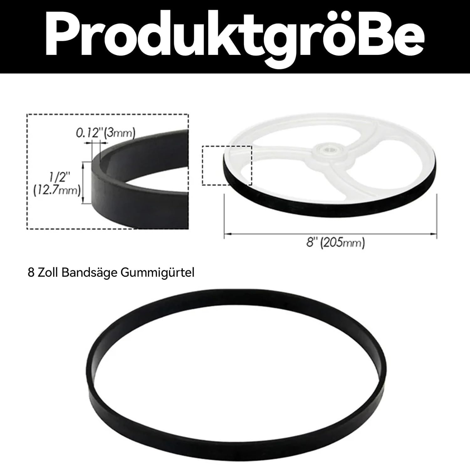 2 Stück Bandsägen Gummiband, Gummireifen Holzbearbeitungs Ersatzteile Gummiband Säge Scrollrad Gummiring für Bandsägen Zubehör (8 Zoll, Schwarz)