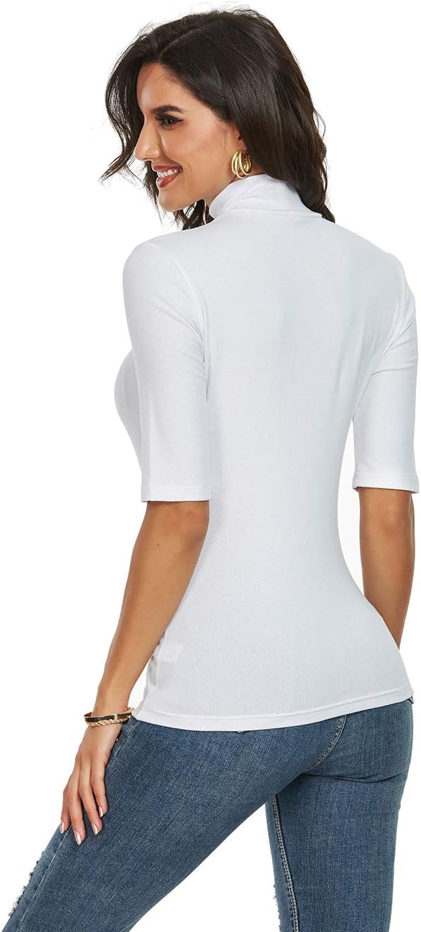 Short Sleeve Mock Turtleneck for Women Dressy Casual Business Tops Fall Cute Tshirts Shirts Blouses X-Large White