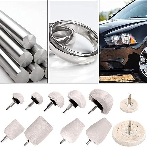 Miniatura 6 de Juego de 11 ruedas de pulido para taladro, kit de herramientas de pulido, cabezal de pulido de algodón de eje hexagonal de 14 pulgadas para