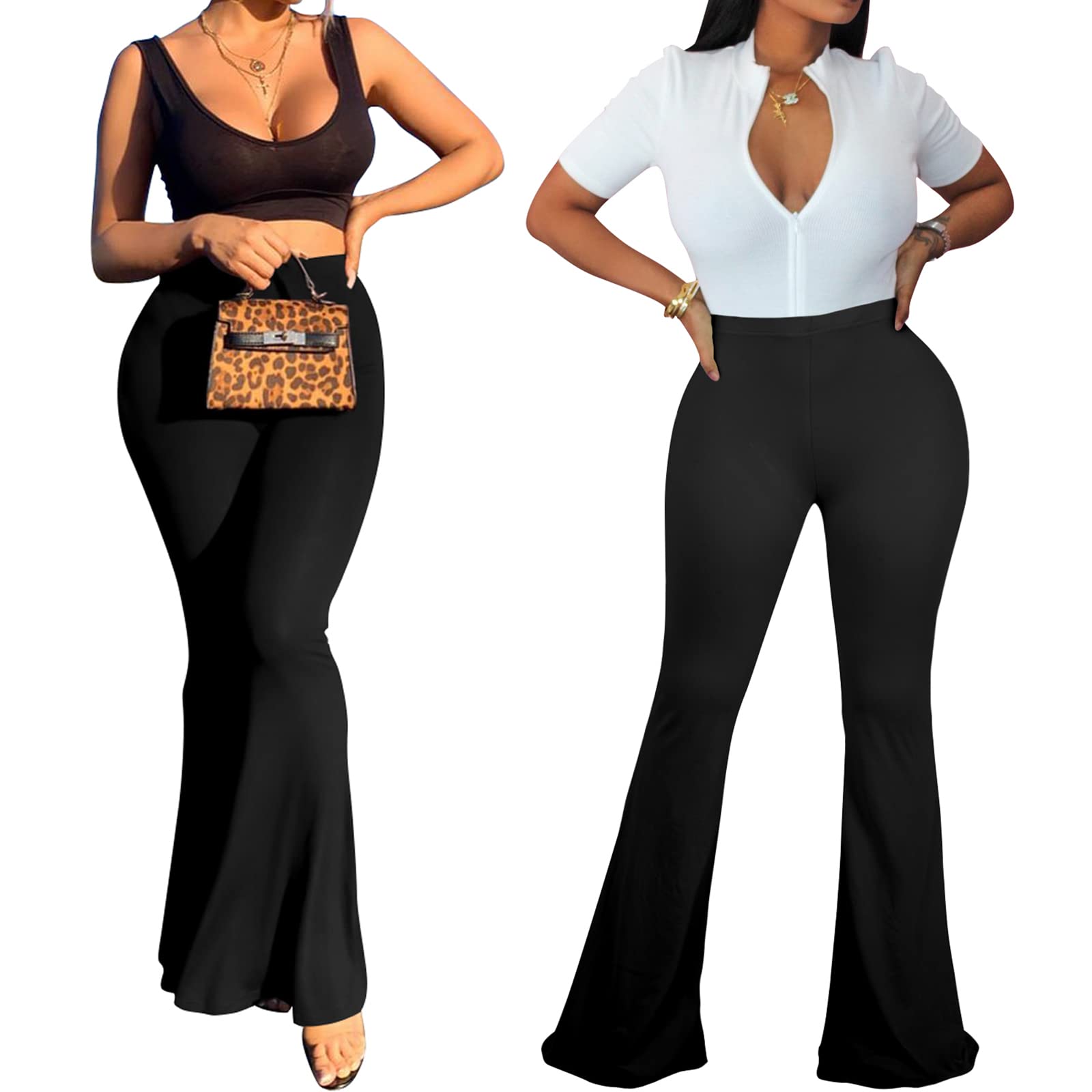 Nuofengkudu Pantalon Stretch Evase Femme Bootcut Elastique Taille Haute Pants Leger Confort Pyjama Classique Homewear
